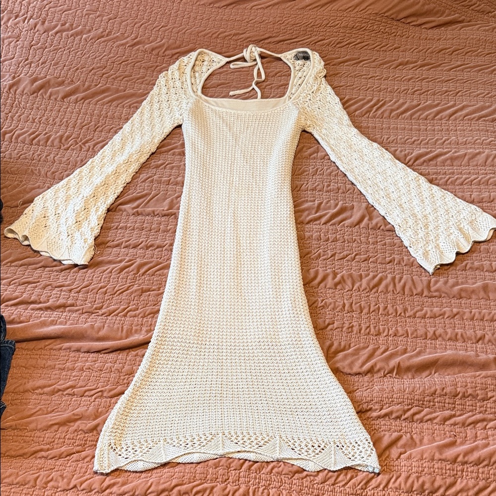4SI3NNA Cream Long Sleeve Knit Dress